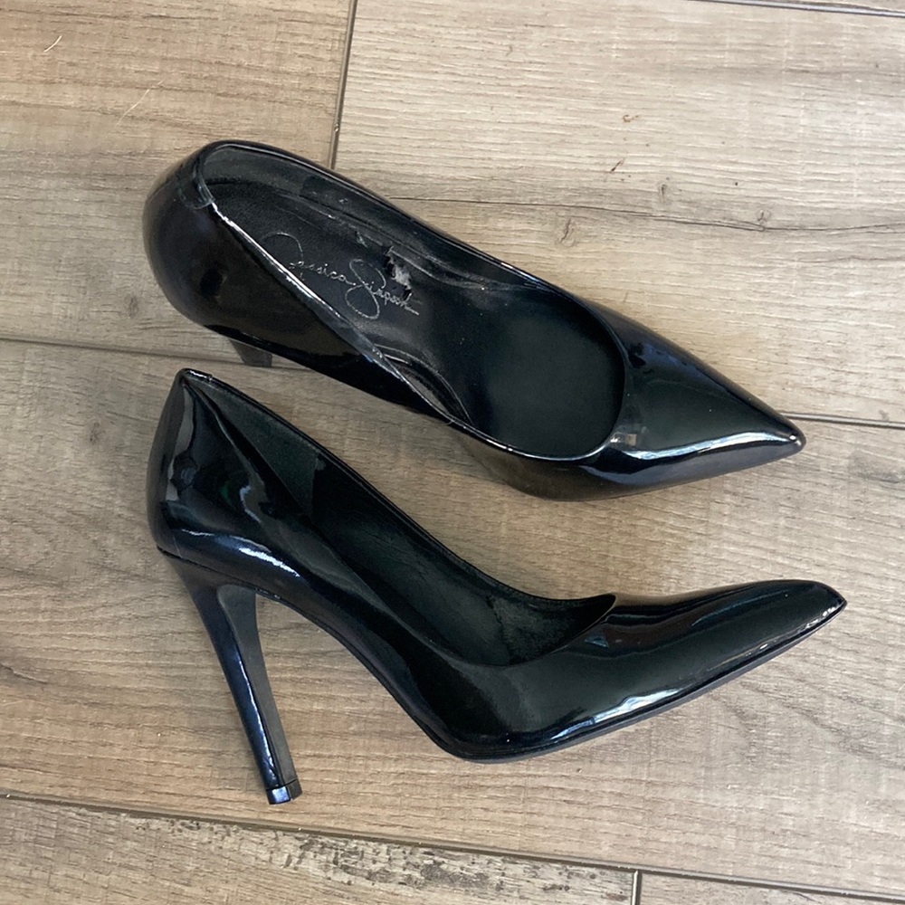 Jessica Simpson patent leather black heels, size 7 1/2